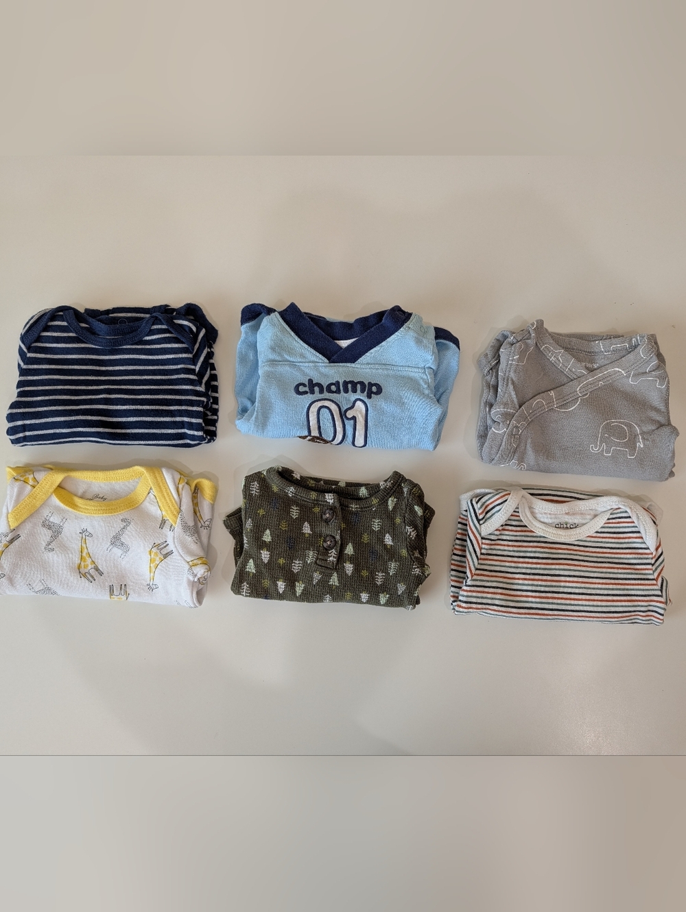 0-3 Months Long-Sleeve Baby One-Piece Bodysuit Set Of 6